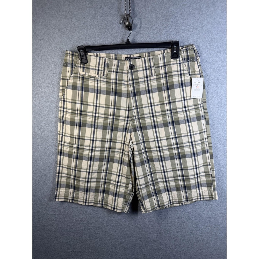 National Outfitters Shorts Mens 36 Beige Plaid Chino Casual Summer‎ Cotton